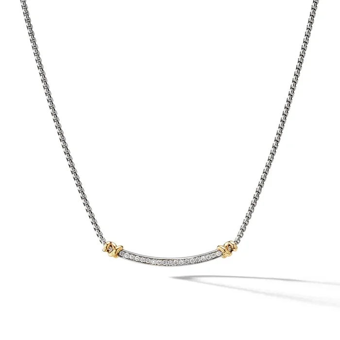 Petite Helena Wrap Station Necklace in Sterling Silver with 18K Yellow Gold and Diamonds, 29mm