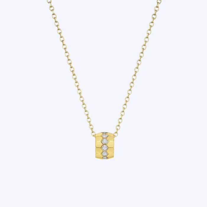 Petite Hexagon Diamond Barrel Pendant Necklace