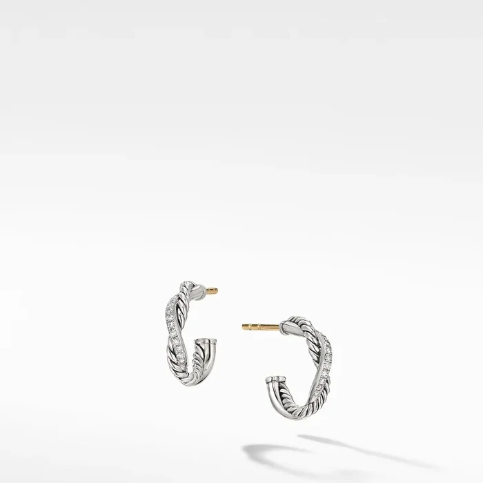 Petite Infinity Huggie Hoop Earrings in Sterling Silver with Diamonds, 3mm