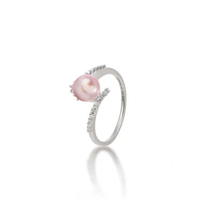 Pick A Pearl Bypass Ring in White Gold with Diamonds