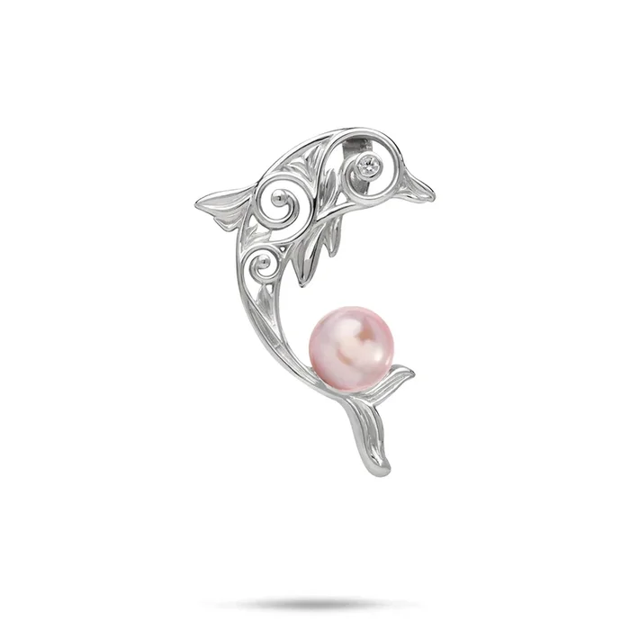 Pick A Pearl Living Heirloom Dolphin Pendant in Sterling Silver with CZ – 28mm