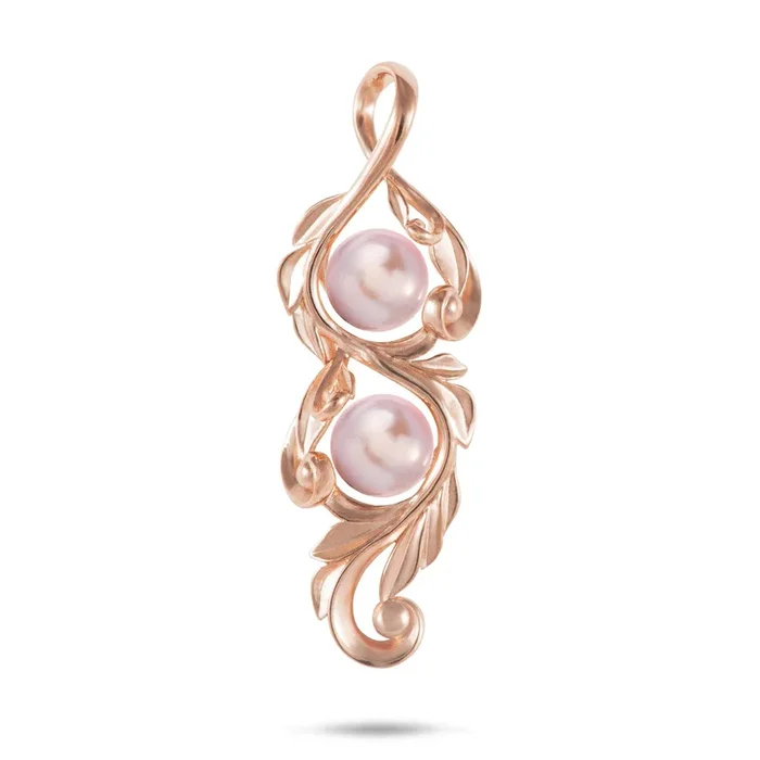 Pick A Pearl Maile Scroll Pendant in Rose Gold – 41mm
