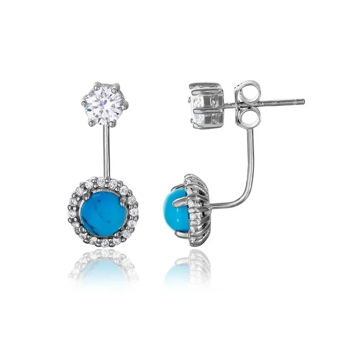 Plata 925 rodiada CZ redonda con pendientes colgantes redondos de turquesa – BGE00474
