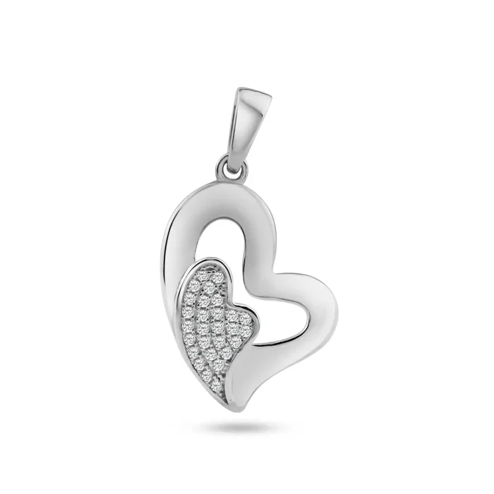 Plata 925 rodio plateado corazón abierto micro pavé incrustación CZ mini colgante colgante de corazón – ACP00091