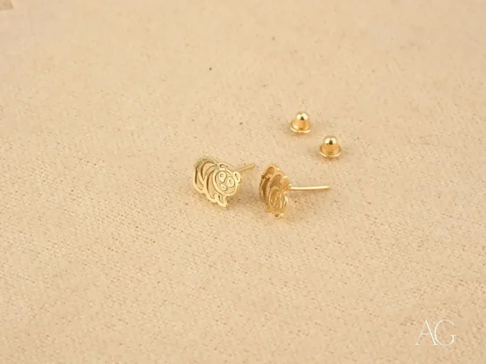 Playful Piglet Earrings: 18K Gold Stud Earrings