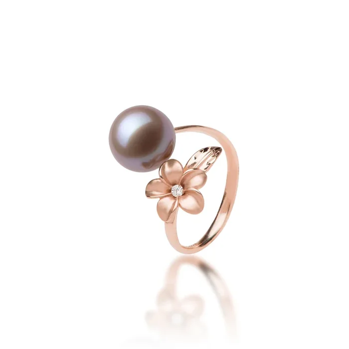 Plumeria Lilac Freshwater Pearl Ring in Rose Gold – 10-11mm