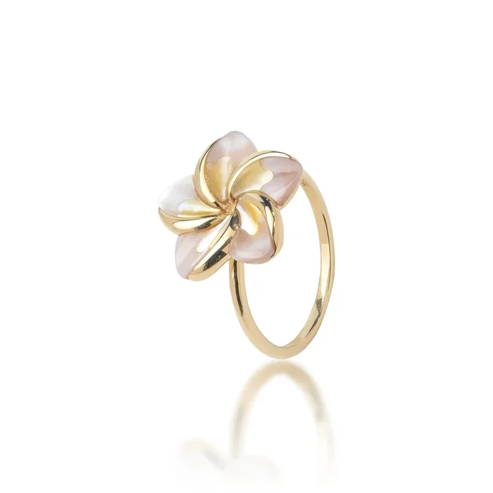 Plumeria Mother of Pearl Ring in Gold – 16mm