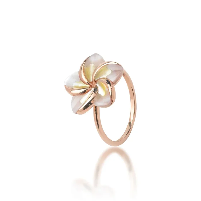 Plumeria Mother of Pearl Ring in Rose Gold – 16mm