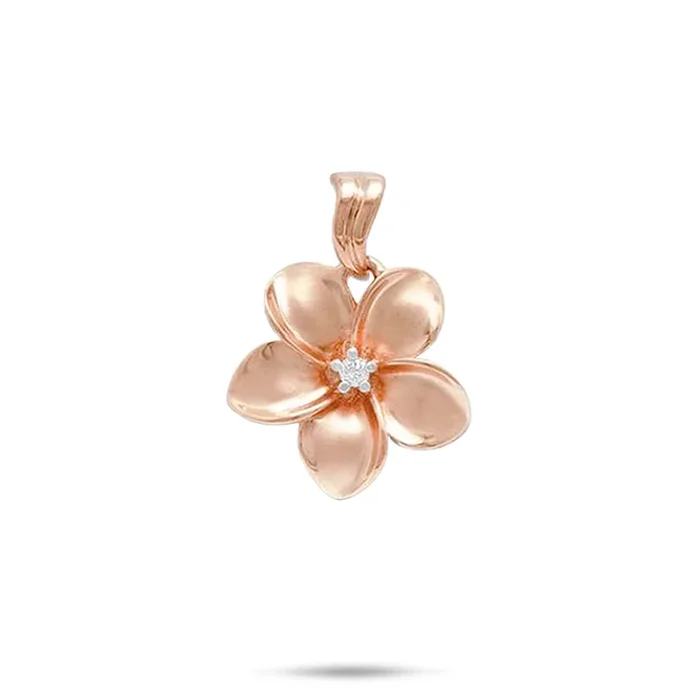 Plumeria Pendant in Rose Gold with Diamond – 18mm