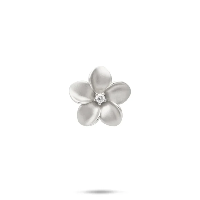 Plumeria Pendant in White Gold with Diamond – 16mm