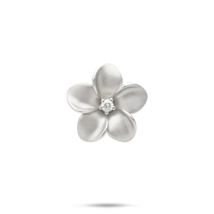 Plumeria Pendant in White Gold with Diamond – 20mm