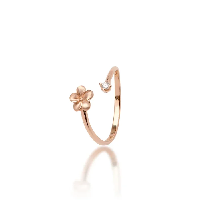 Plumeria Ring in Rose Gold with Diamond – 6mm