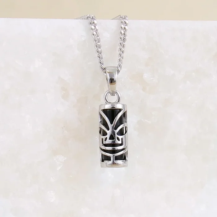 Polynesian Tiki pendant 5x10mm with silver onyx