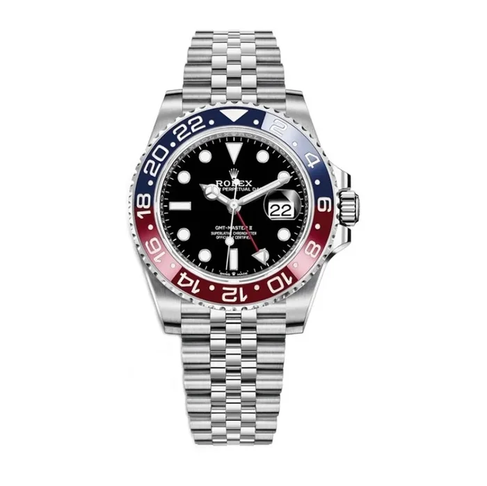 Pre-Owned Rolex White Stainless Steel Oyster Perpetual GMT-Master II with 40X40 MM Black Round Dial. With Ceramic Bezel