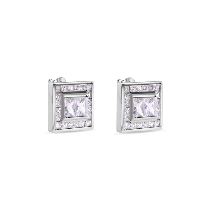 Precio final – Pendiente cuadrado de plata de ley 925 rodiada con circonita cúbica transparente – STEM108