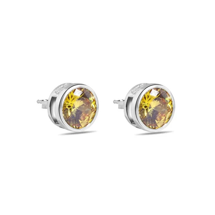 Precio final – Pendientes redondos de circonita amarilla en plata de ley 925 rodiada – STEM133