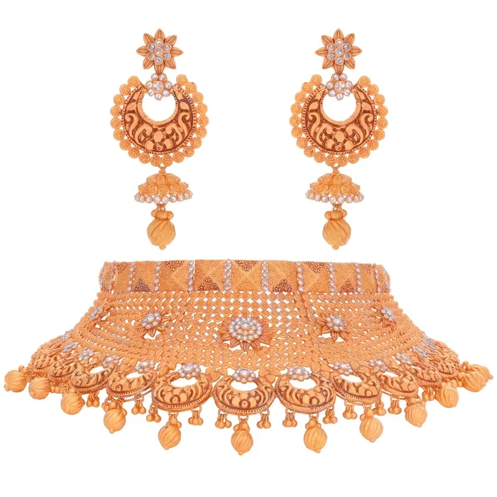 Precious Antique Choker Set With White Polki in 22K Rose Gold