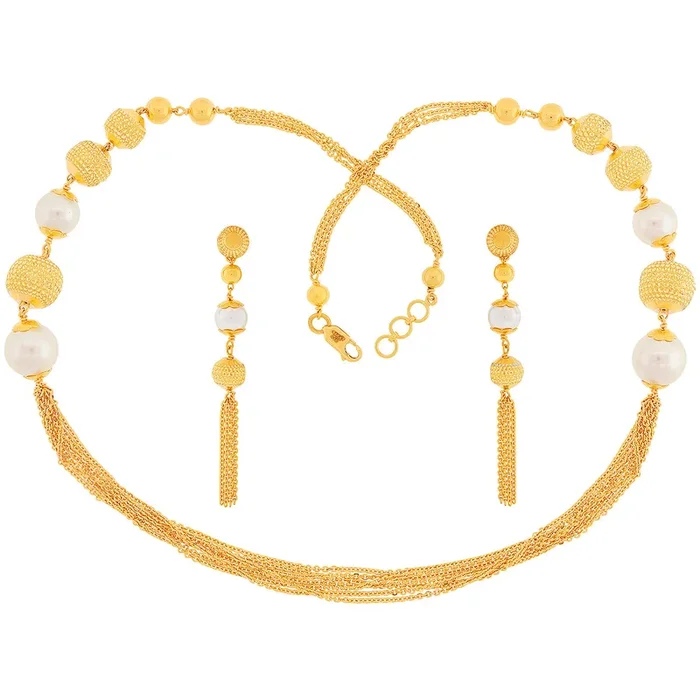 Precious Ball Necklace Set With Gemstones in 22K Gold