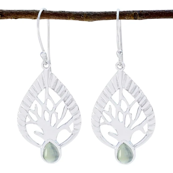 Prehnite German Yasmin Solitaire Dangle Green Sterling Silver Earring