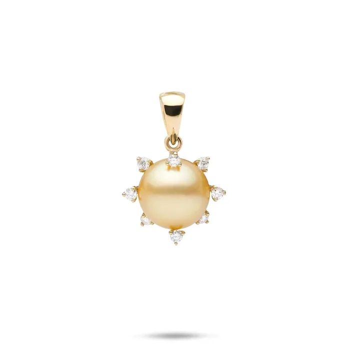 Protea South Sea Gold Pearl Pendant in Gold with Diamonds – 10-11mm