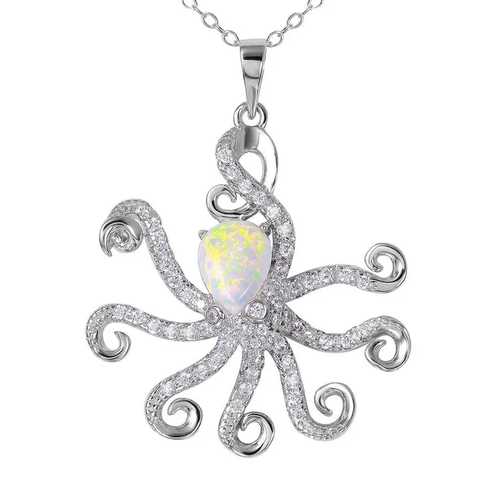 Pulpo en Plata 925 Rodiada con CZ y Ópalo Sintético – BGP01077