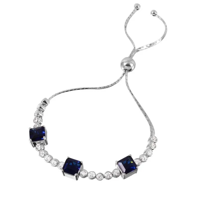 Pulsera ajustable con circonita cúbica de color zafiro bañada en rodio de plata 925 – GMB00019RH-SEP