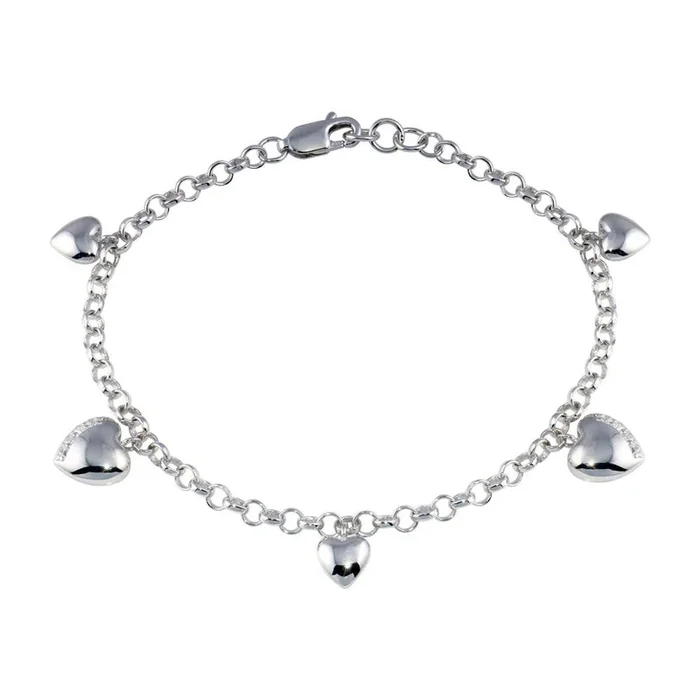 Pulsera colgante con múltiples corazones y circonitas chapadas en rodio de plata 925 – BGB00019