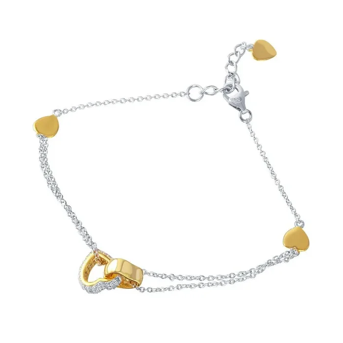 Pulsera con dijes de corazones de oro CZ chapados en rodio de plata 925 – STB00519