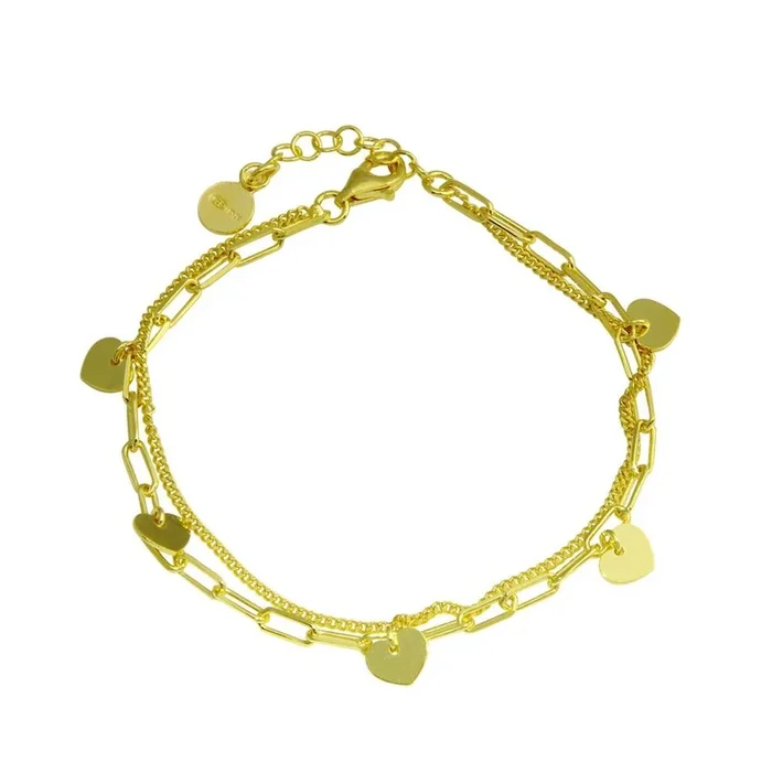 Pulsera de cadena de 5 corazones en plata de ley 925 bañada en oro – ITB00321-GP