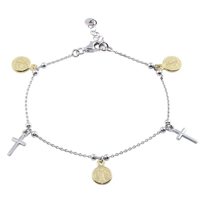 Pulsera de cuentas colgantes de plata de ley 925 bicolor bañada en oro – ARB00056RH-GP