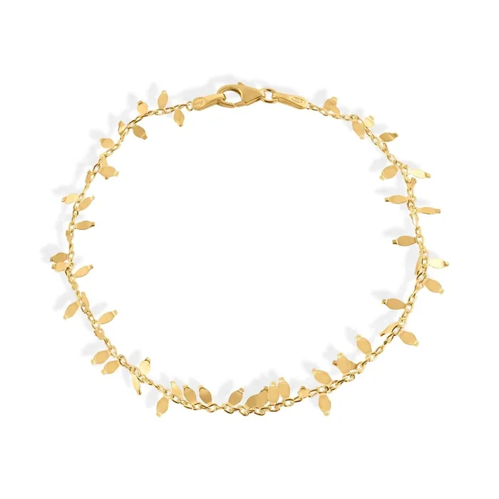 Pulsera de eslabones con hojas de plata de ley 925 bañada en oro – SPB00013GP
