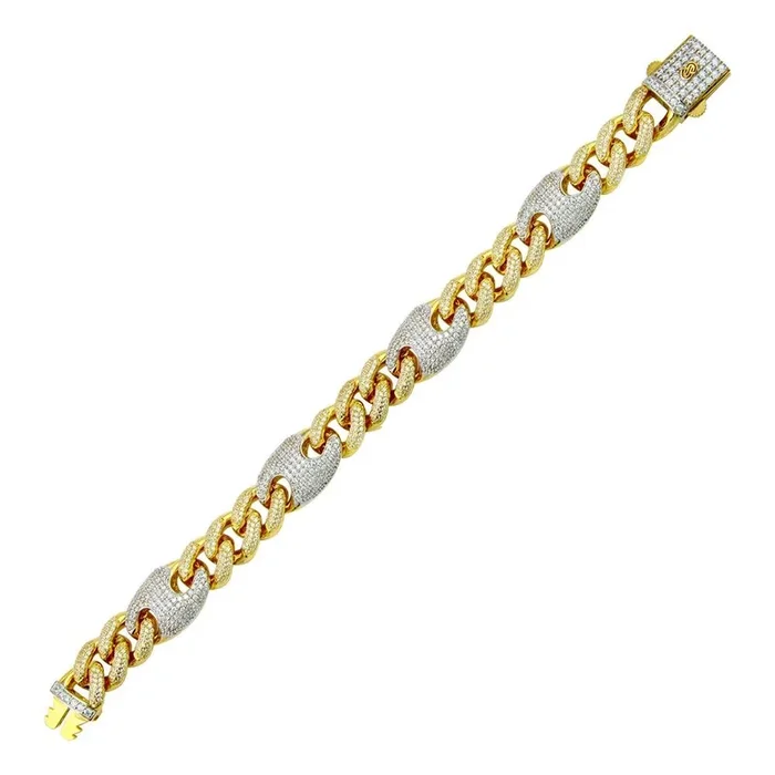 Pulsera de eslabones cubanos estilo marinero de 13 mm con incrustaciones de circonitas cúbicas en plata de ley 925 bañada en oro – GMB00093GR