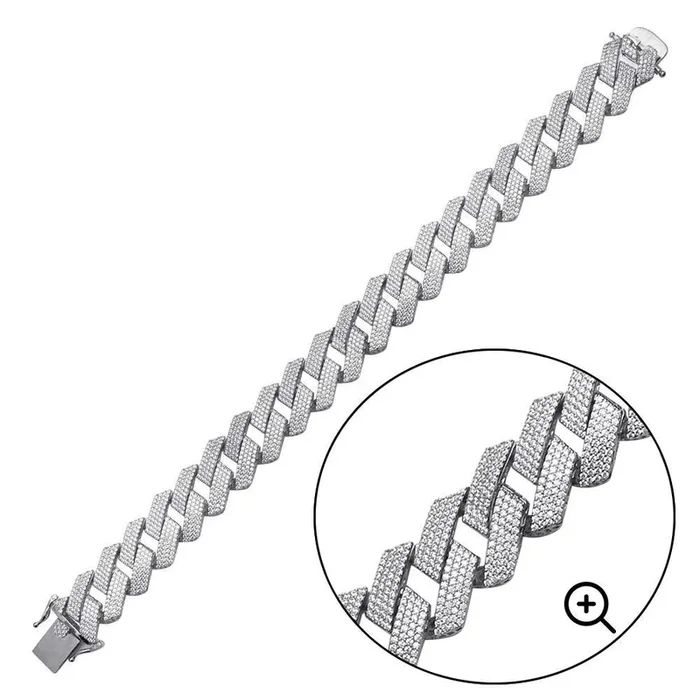 Pulsera de eslabones cubanos Miami cuadrados con incrustaciones de circonitas cúbicas en plata de ley 925 rodiada (17,0 mm) – GMB00074