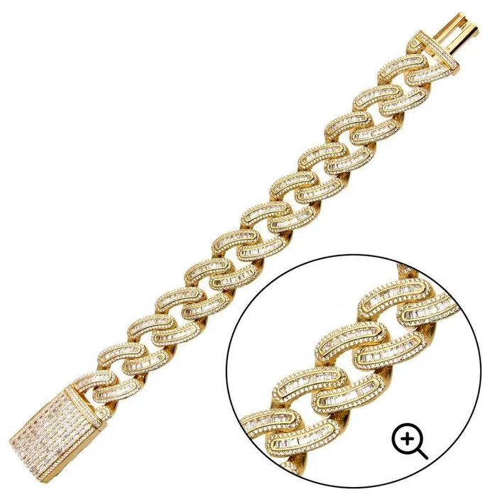 Pulsera de eslabones cubanos Miami de plata de ley 925 bañada en oro con incrustaciones de circonitas de 19,5 mm – GMB00094GP