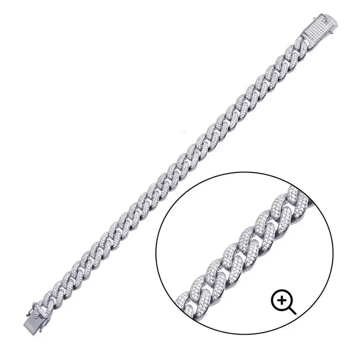 Pulsera de eslabones cubanos Miami de plata de ley 925 rodiada con incrustaciones de circonitas (11,5 mm) – GMB00091