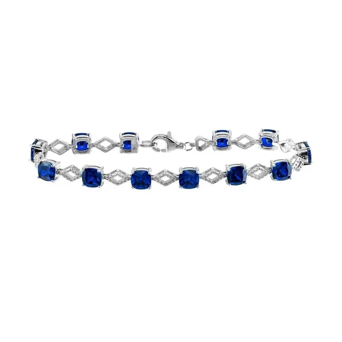 Pulsera de eslabones de circonita azul en plata de ley 925 rodiada – BGB00331BLU