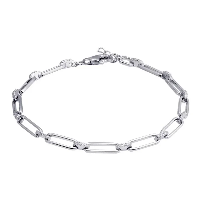 Pulsera de eslabones rectangulares de circonitas cúbicas en plata de ley 925 – BGB00348
