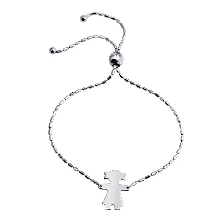Pulsera de lazo con dije de niña en plata de ley 925 rodiada – DIB00066RH-G