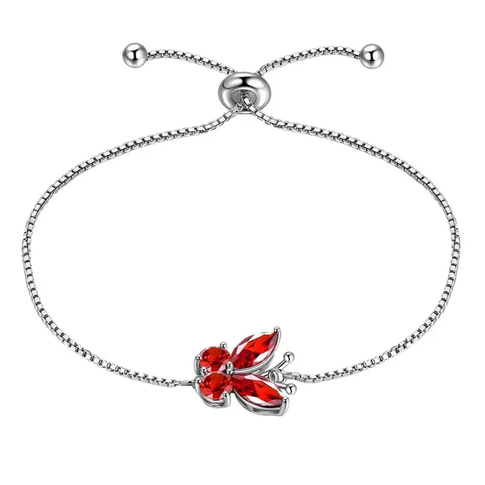 Pulsera de mariposa con piedra natal de enero, granate, joyería para mujeres y niñas, regalo de cumpleaños