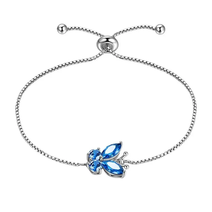 Pulsera de mariposa con piedra natal de septiembre, zafiro, joyería para mujeres y niñas, regalo de cumpleaños