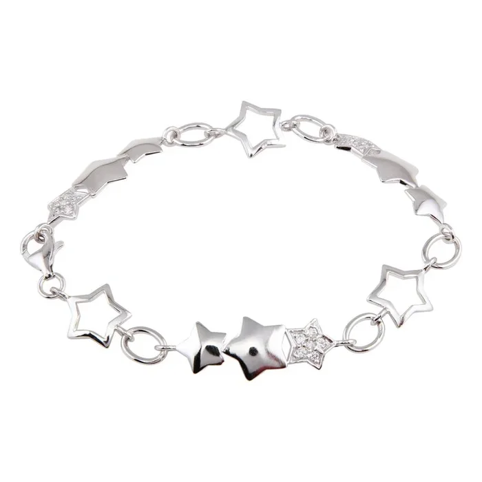 Pulsera de plata 925 chapada en rodio con circonitas transparentes y múltiples estrellas – STB00267