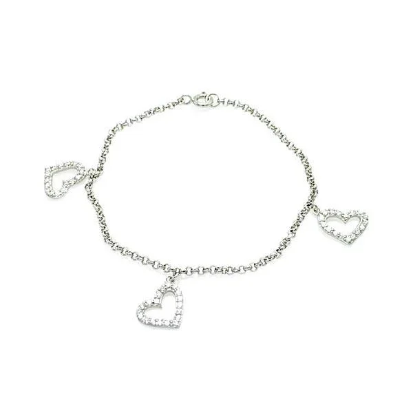 Pulsera de plata 925 chapada en rodio con múltiples corazones abiertos y circonitas transparentes – STB00156