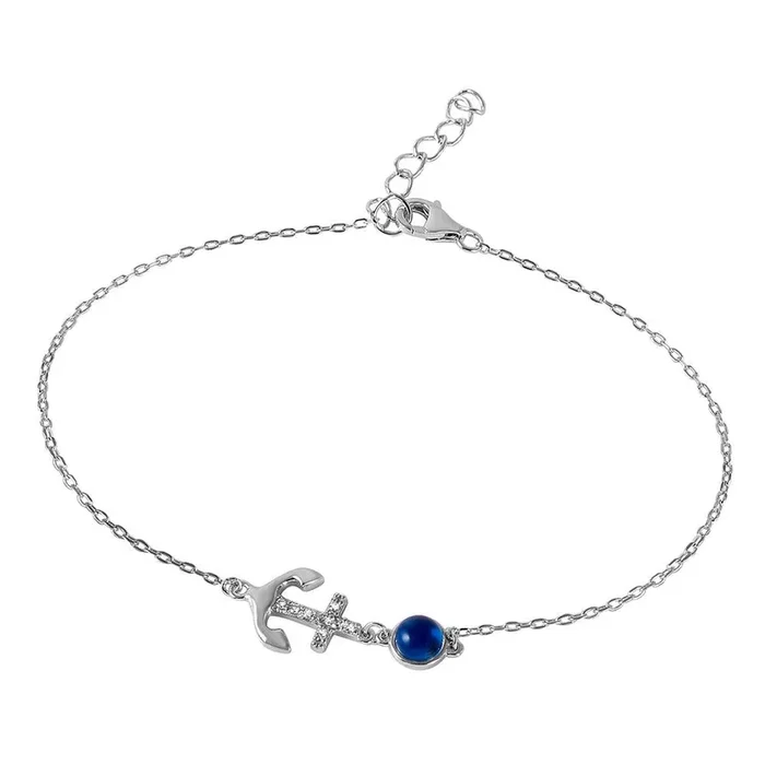 Pulsera de plata 925 con ancla de mal de ojo y detalles en circonita cúbica – BGB00242