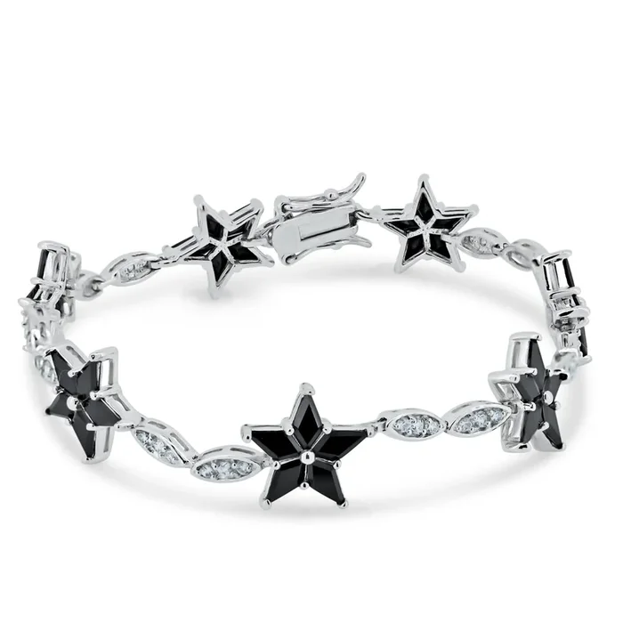 Pulsera de plata 925 rodiada con estrella negra y circonitas marquesinas transparentes (BGB00098)