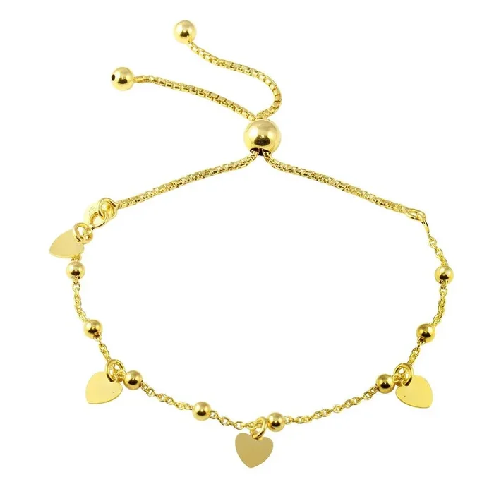 Pulsera de plata de ley 925 bañada en oro con cadena de caja, corazón y cuentas – ECB00127GP