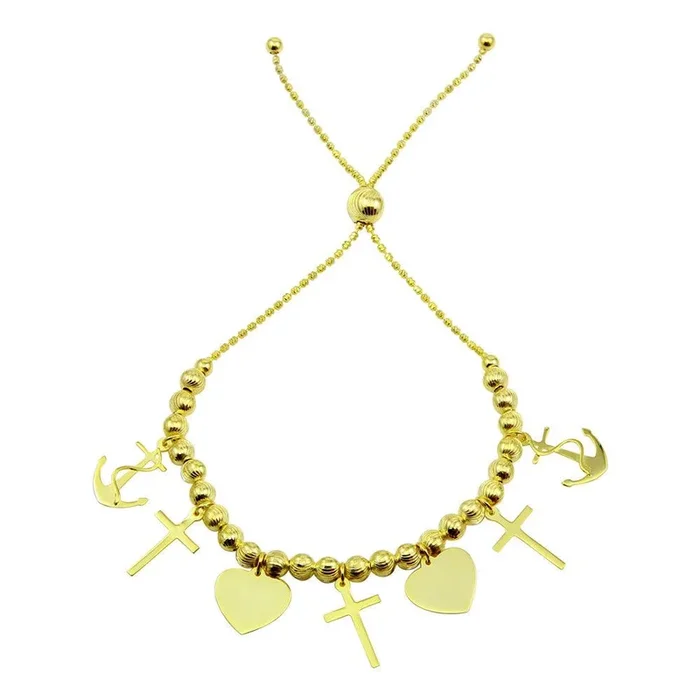 Pulsera de plata de ley 925 bañada en oro con dije de corazón y cruz – DIB00040GP
