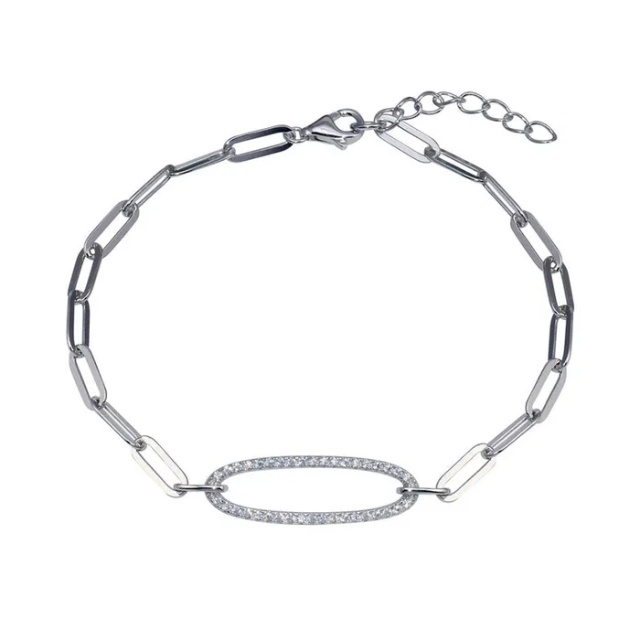 Pulsera de plata de ley 925 con circonitas y eslabones tipo clip – BGB00352