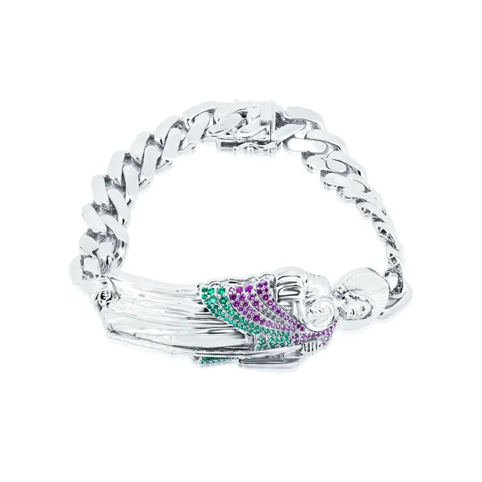 Pulsera de plata de ley 925 rodiada con circonitas cubanas rojas y verdes de San Judas de 10,8 mm – GMB00119