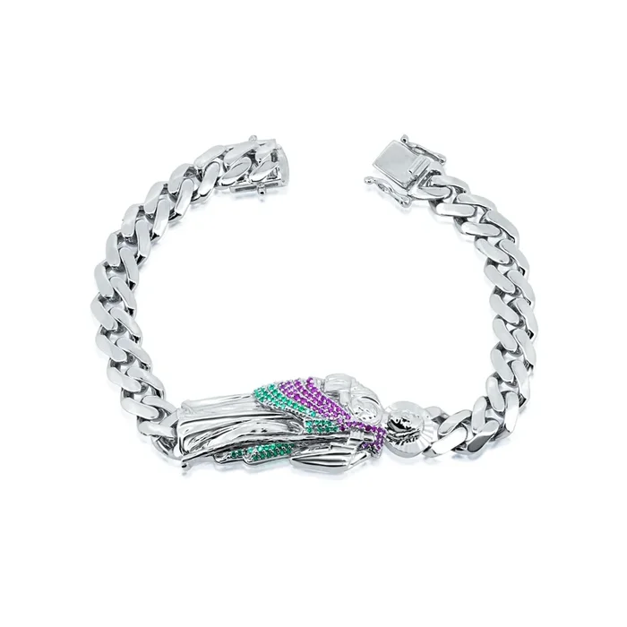 Pulsera de plata de ley 925 rodiada con circonitas cubanas rojas y verdes de San Judas de 9,5 mm – GMB00120
