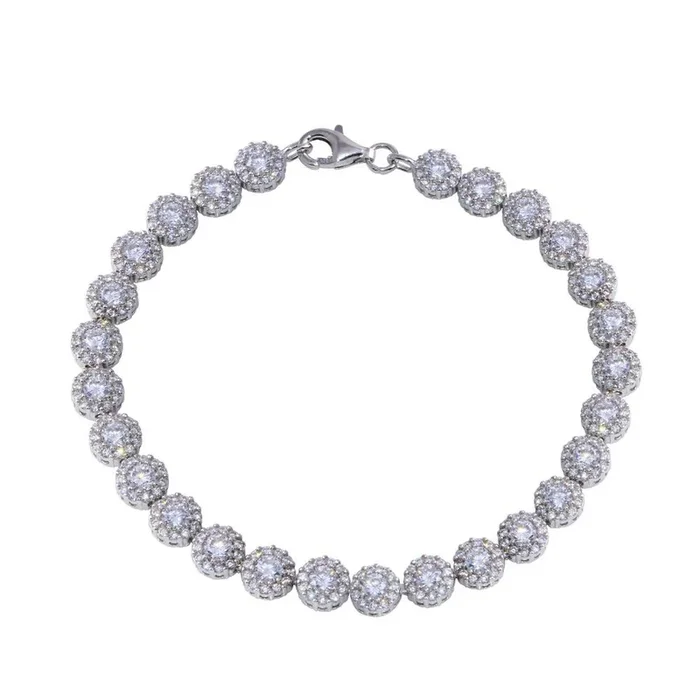 Pulsera de plata de ley 925 rodiada con circonitas transparentes y flor – STB00600